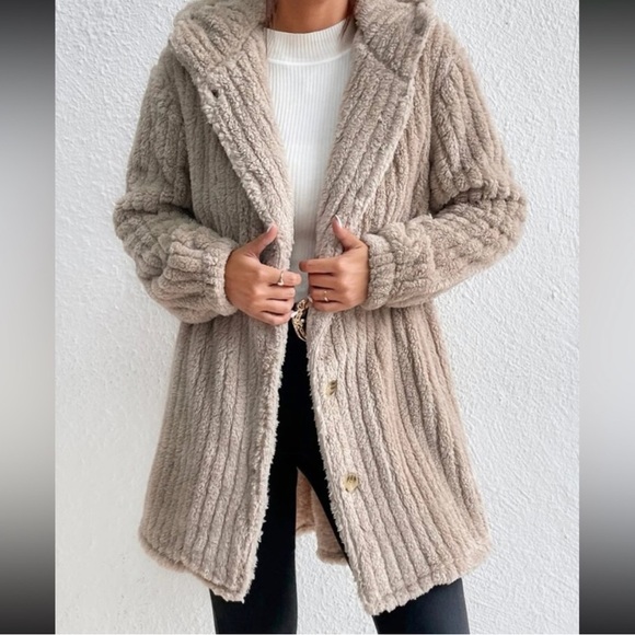 Cozy teddy Button Down Hoodie Jacket Coat - Picture 6 of 6